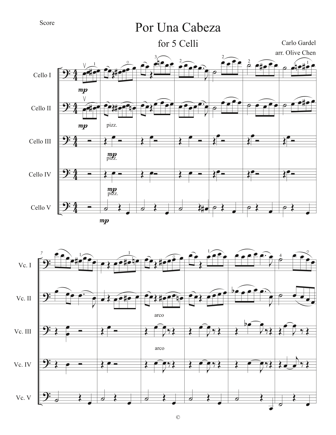 Por Una Cabeza for 5 celli or cello choir (arr. Olive Chen)