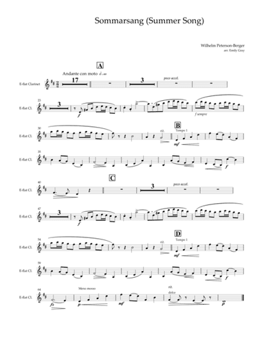 Sommarsang (Summer Song) for Clarinet Choir (Parts) (arr. Emily Gray)