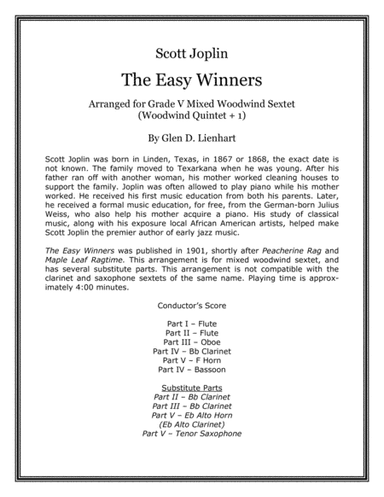The Easy Winners (Woodwind Sextet) (arr. Glen D. Lienhart)