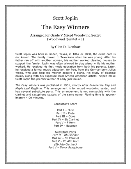 The Easy Winners (Woodwind Sextet) (arr. Glen D. Lienhart)