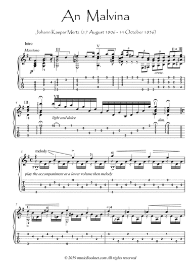 An Malvina by Kaspar Merzt guitar solo (arr. PianoSheetNow)