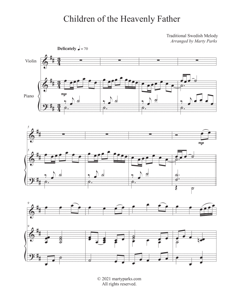 Children of the Heavenly Father (Violin-Piano) (arr. Marty Parks)