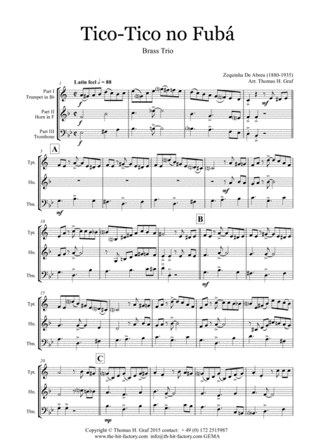 Tico-Tico no Fubá - Choro - Brass Trio (arr. Thomas H. Graf)