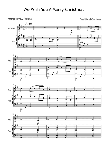 We Wish You A Merry Christmas - Recorder (arr. K J Rickells)