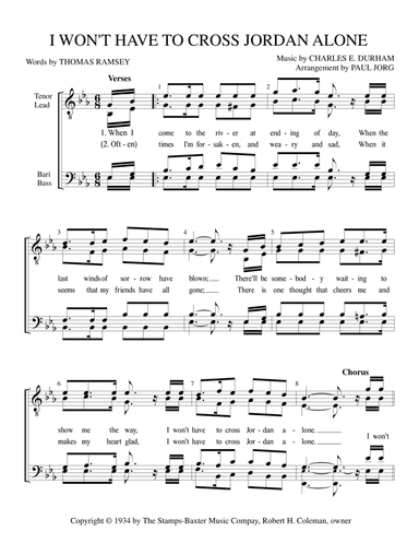 I Won't Have To Cross Jordan Alone (arr. Paul A. Jorg)