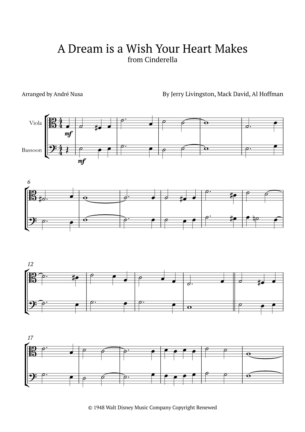 A Dream Is A Wish Your Heart Makes (arr. André Nusa)