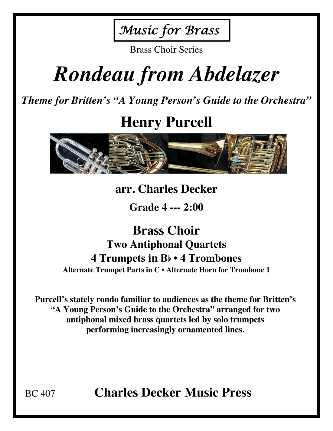 Rondeau from Abdelazer (Young Person's Guide to the Orchestra Theme) for Antiphonal Brass Choir (arr. Charles Decker)