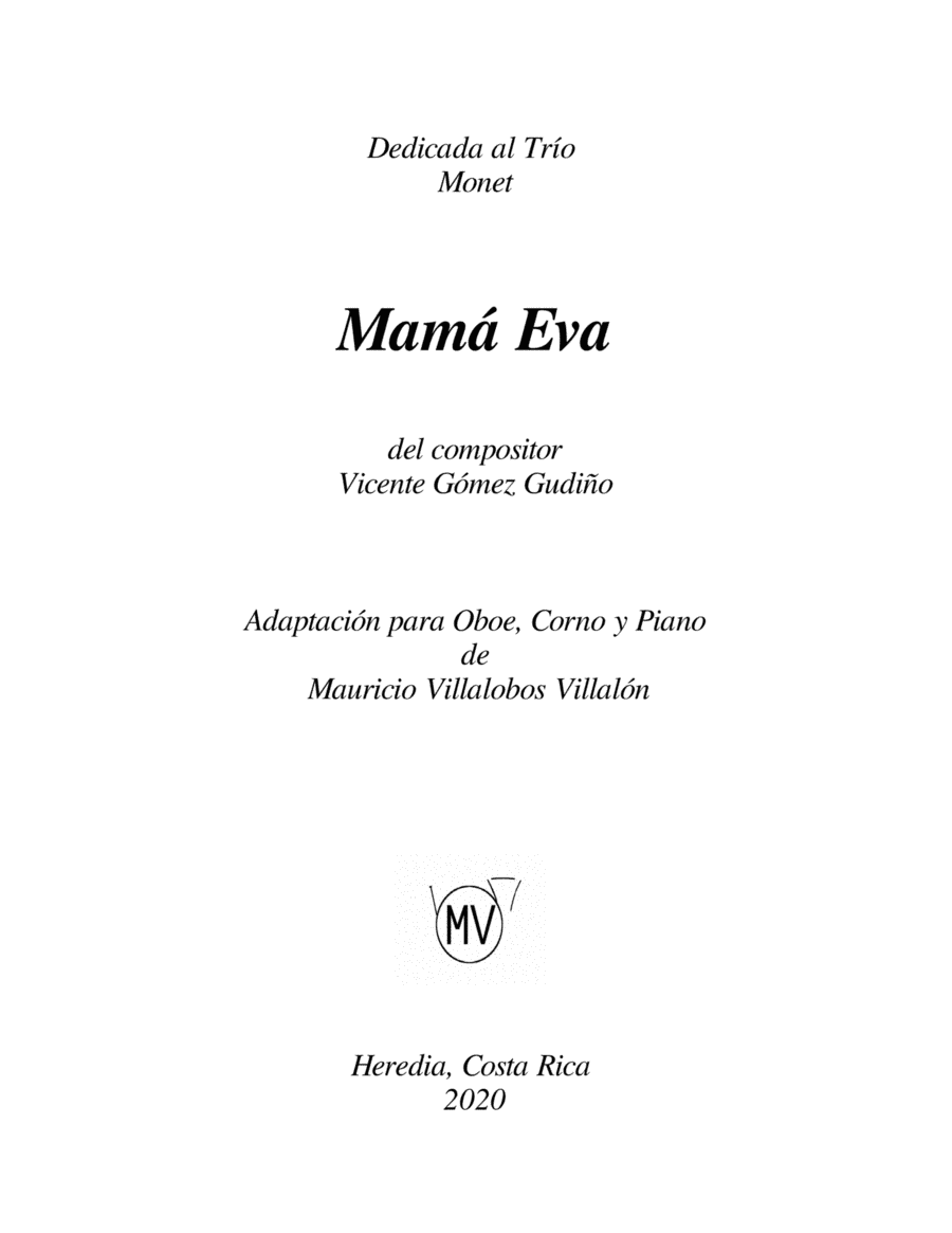Mamá Eva - For Horn, Oboe and Piano (arr. Mauricio Villalobos Villalón)