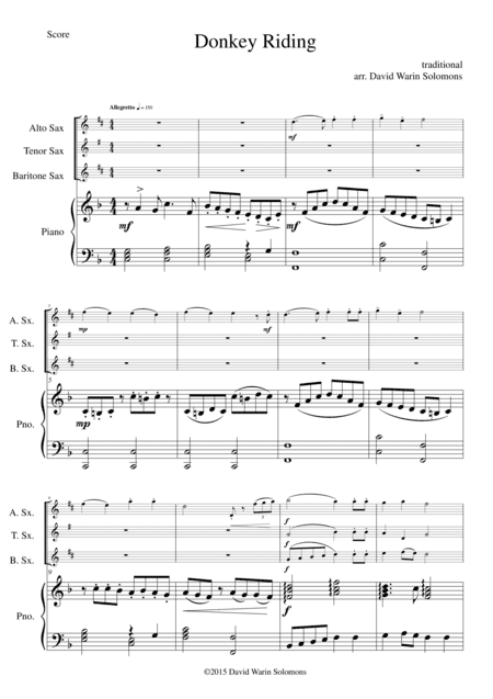 Donkey Riding for saxophone trio and piano (arr. David Warin Solomons)