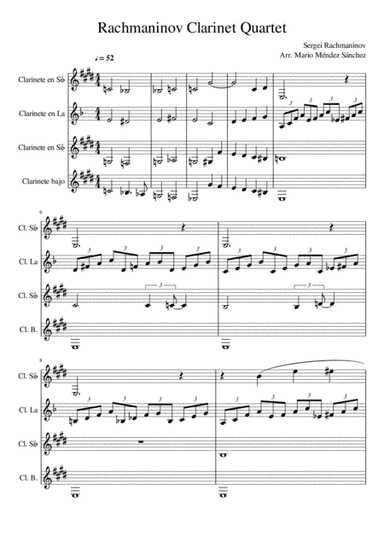 Rachmaninov Piano Concerto No. 2. Arragement of 2nd Movement for Clarinet Quartet (arr. Mario Méndez)