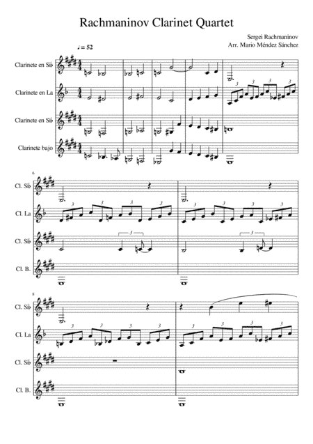 Rachmaninov Piano Concerto No. 2. Arragement of 2nd Movement for Clarinet Quartet (arr. Mario Méndez)