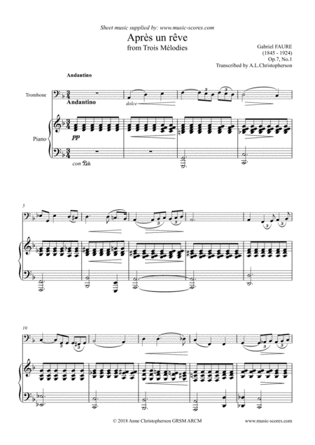 Apres un Reve - Trombone and Piano (arr. Anne L Christopherson GRSM ARCM)