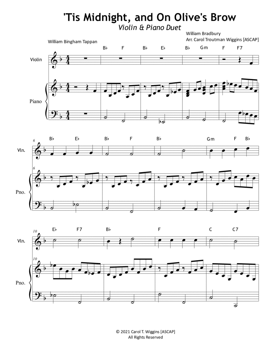 'Tis Midnight, and On Olive's Brow (Violin & Piano) (arr. Carol Troutman Wiggins)