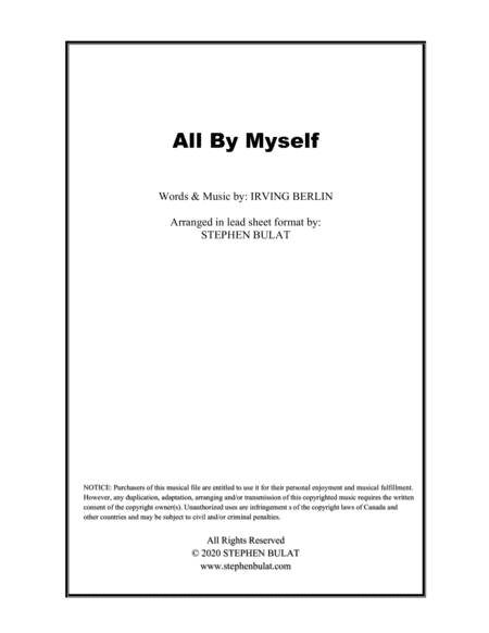 All By Myself (Irving Berlin) - Lead sheet in original key of C (arr. Stephen Bulat)