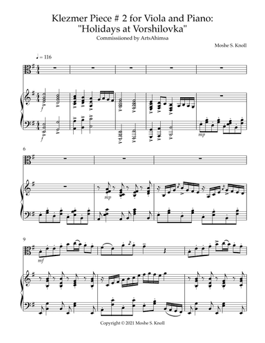 Klezmer Piece # 2 for Viola and Piano: "Holidays at Vorshilovka"