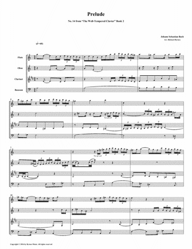 Prelude 14 from Well-Tempered Clavier, Book 2 (Woodwind Quartet) (arr. Richard Byrnes)