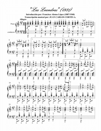 Introducción a la Obertura de Las Leandras por Francisco Alonso para Piano Solo (arr. Juan Carlos Cortés Aguirre)