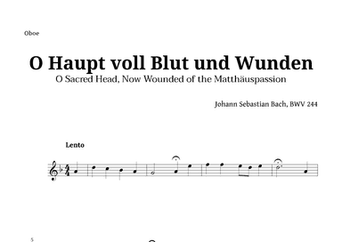 Sacred Head, Now Wounded by Bach for Oboe Solo (arr. Langanho)