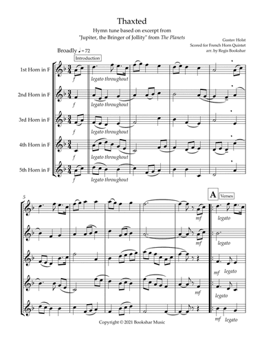Thaxted (hymn tune based on excerpt from "Jupiter" from The Planets) (Bb) (French Horn Quintet) (arr. Regis Bookshar)