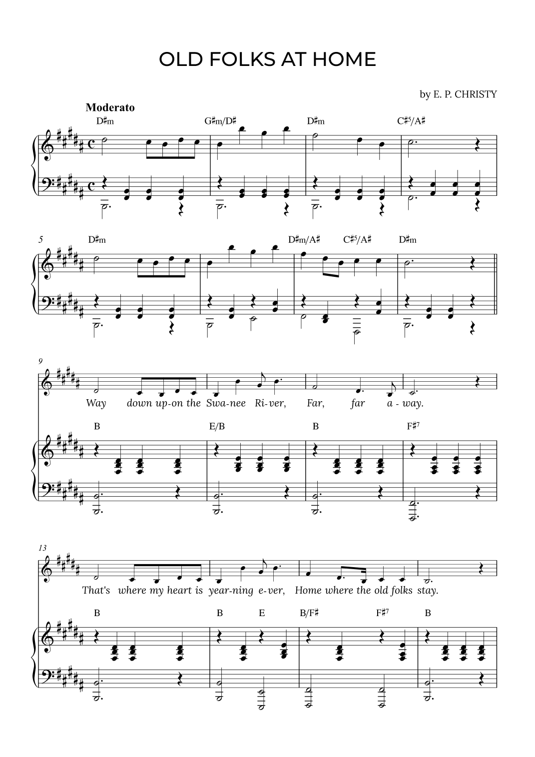 OLD FOLKS AT HOME in B with chords (arr. Alex Nunes Rodrigues)