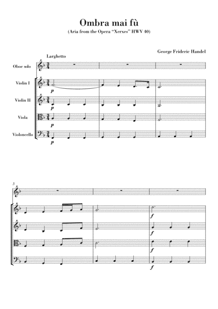 Ombra mai fu (for Oboe and String Quartet) (arr. Ahiva Editions)