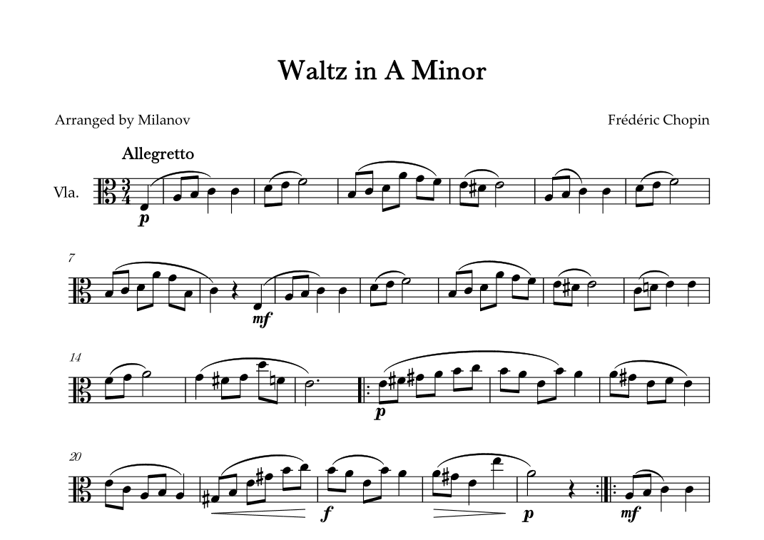 Waltz in A Minor | B. 150,  Op. Posth. | Chopin | Viola (arr. Milanov)