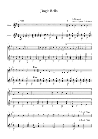 Jingle Bells, James Pierpont, For Flute & Guitar