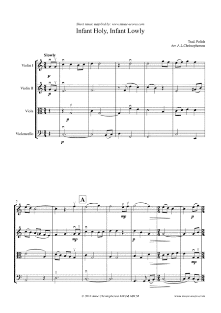 Infant Holy, Infant Lowly - String Quartet (arr. Anne L Christopherson GRSM ARCM)