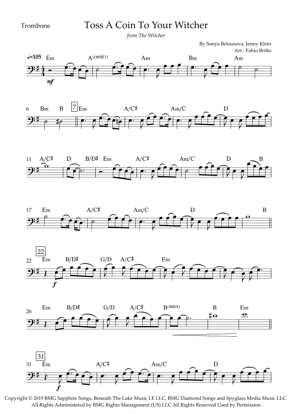 Toss A Coin To Your Witcher (arr. Fabio Britto)
