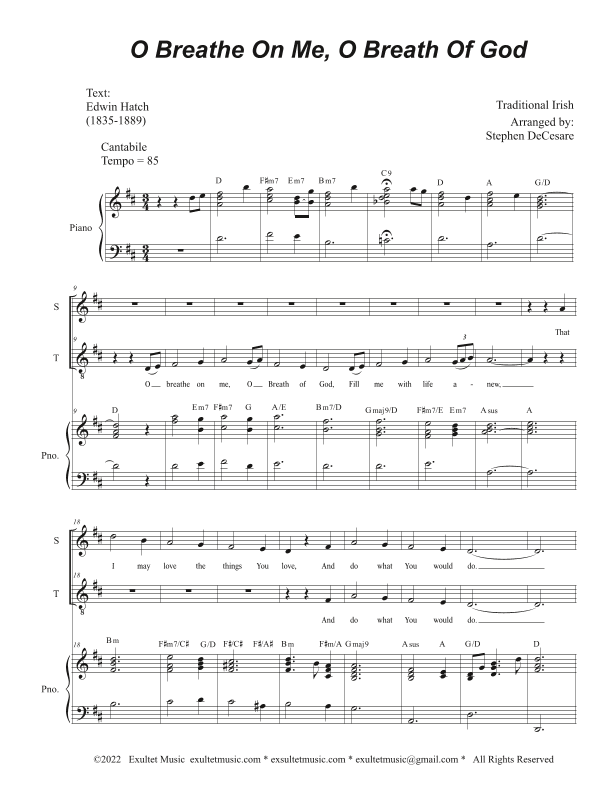 O Breathe On Me, O Breath Of God (2-part choir - (Soprano and Tenor) (arr. Stephen DeCesare)