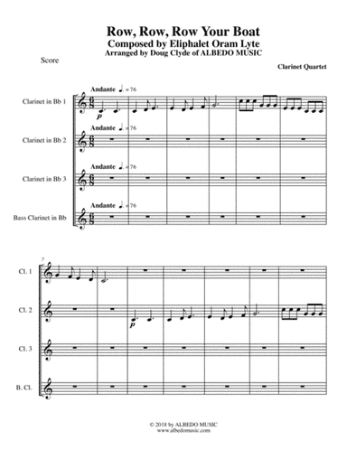 Row, Row, Row Your Boat for Clarinet Quartet (arr. Doug Clyde)