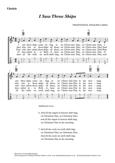 I Saw Three Ships (for Ukulele with TAB) (arr. Michael Thomas Andrews)