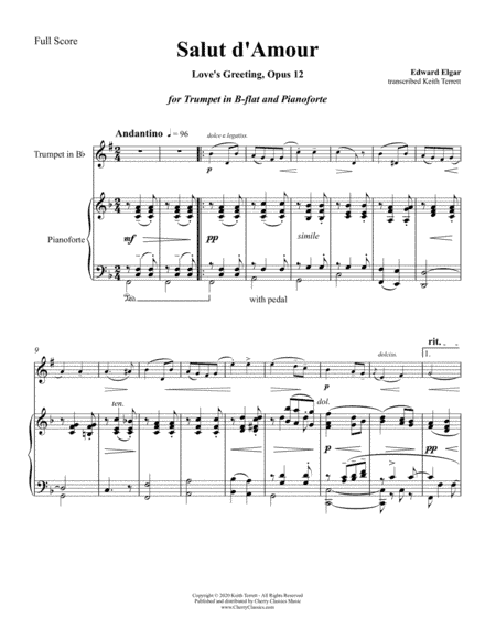 Salut d-Amour (Love's Greeting) for Trumpet in B-flat and Piano (arr. Keith Terrett)