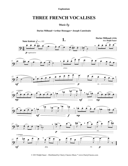 Three French Vocalises for Euphonium & Piano (arr. Sauer, Ralph)