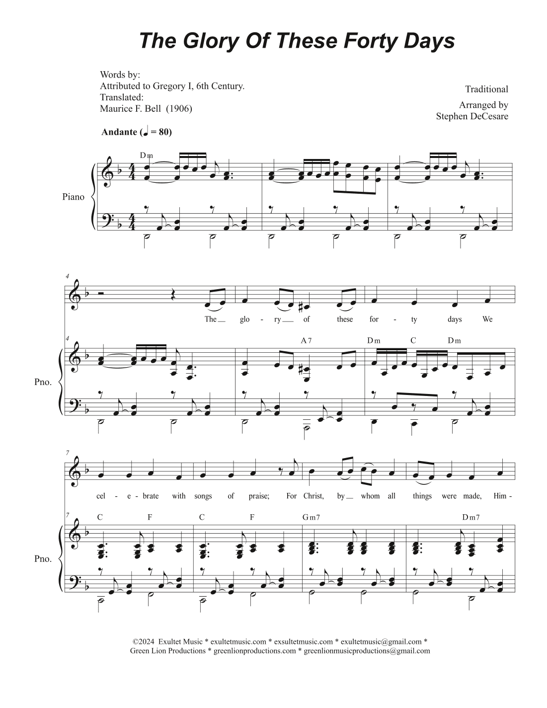 The Glory Of These Forty Days (Unison choir) (arr. Stephen DeCesare)