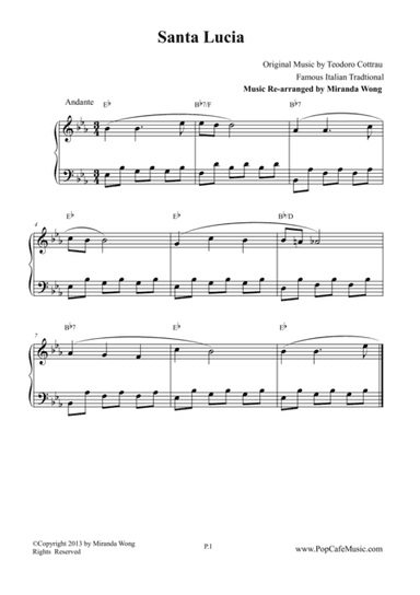 Santa Lucia - Piano Solo in Eb Key (arr. Miranda Wong)