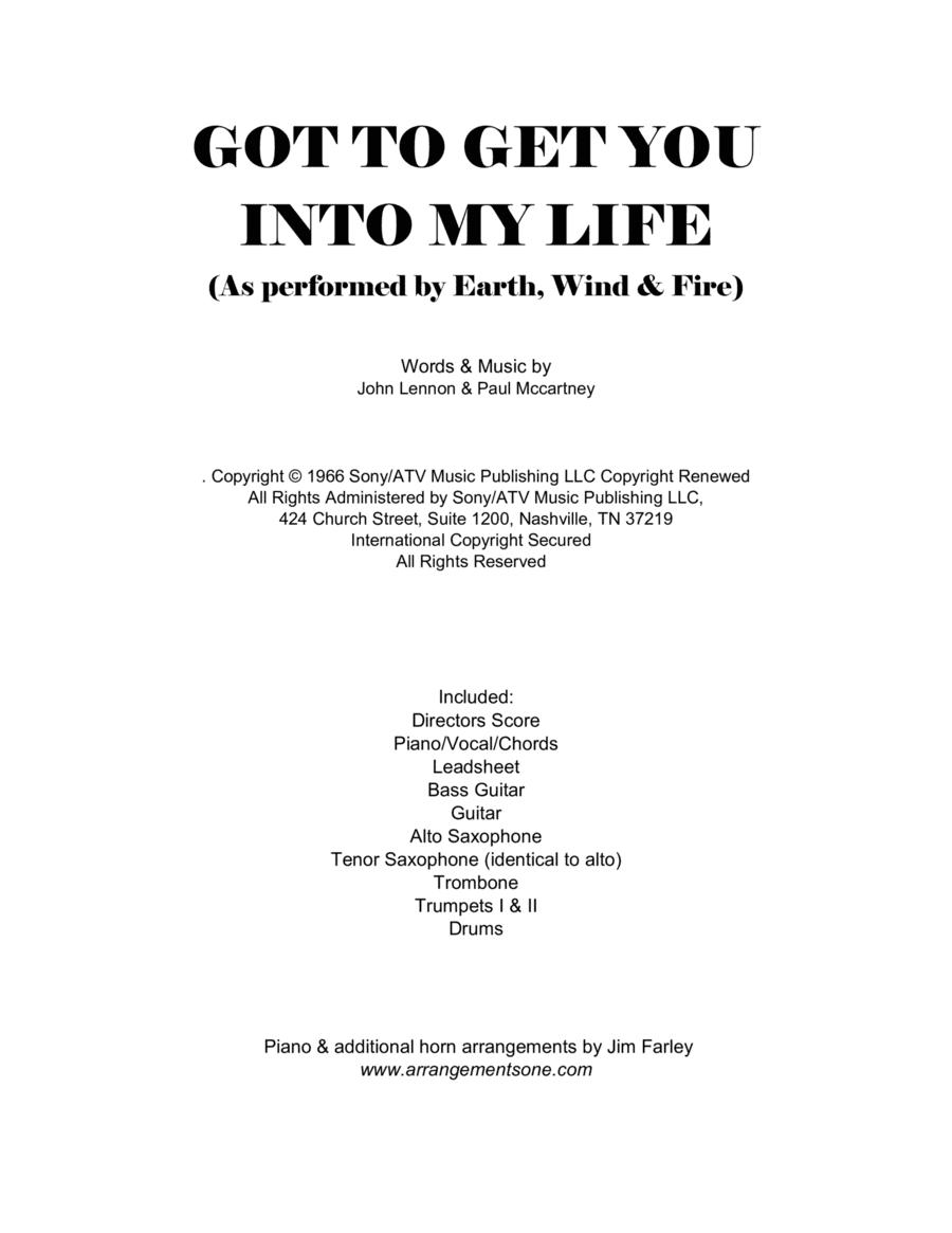 Got To Get You Into My Life (arr. Jim Farley www.arrangementsone.com)