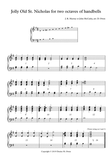 Jolly Old St. Nicholas for two octaves handbells G-g (arr. Denise M. Owen)