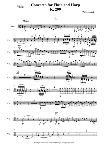 Wolfgang Amadeus Mozart: Concerto for flute and harp, K. 299, Viola part (arr. Musik Fabrik Music Publishing)