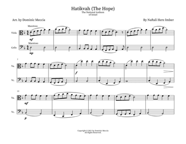 Hatikvah (The Hope) The National Anthem of Israel- Viola and Cello Duet (arr. Dominic Meccia)