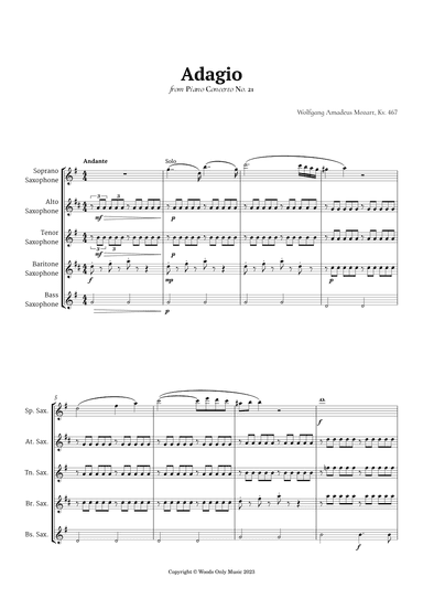 Andante from Piano Concerto No. 21 by Mozart for Sax Ensemble (arr. Ander)