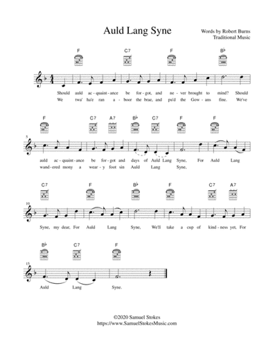 Auld Lang Syne - lead sheet in F major (arr. Samuel Stokes)