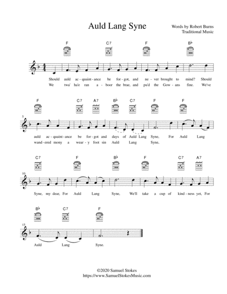 Auld Lang Syne - lead sheet in F major (arr. Samuel Stokes)