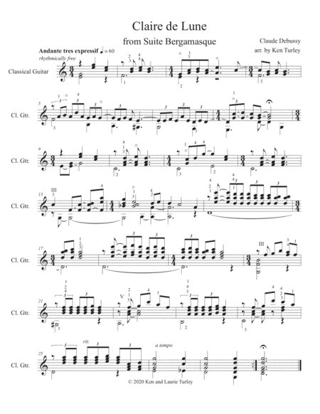 Classical Guitar "Claire de Lune" by Claude Debussy (arr. Ken Turley)