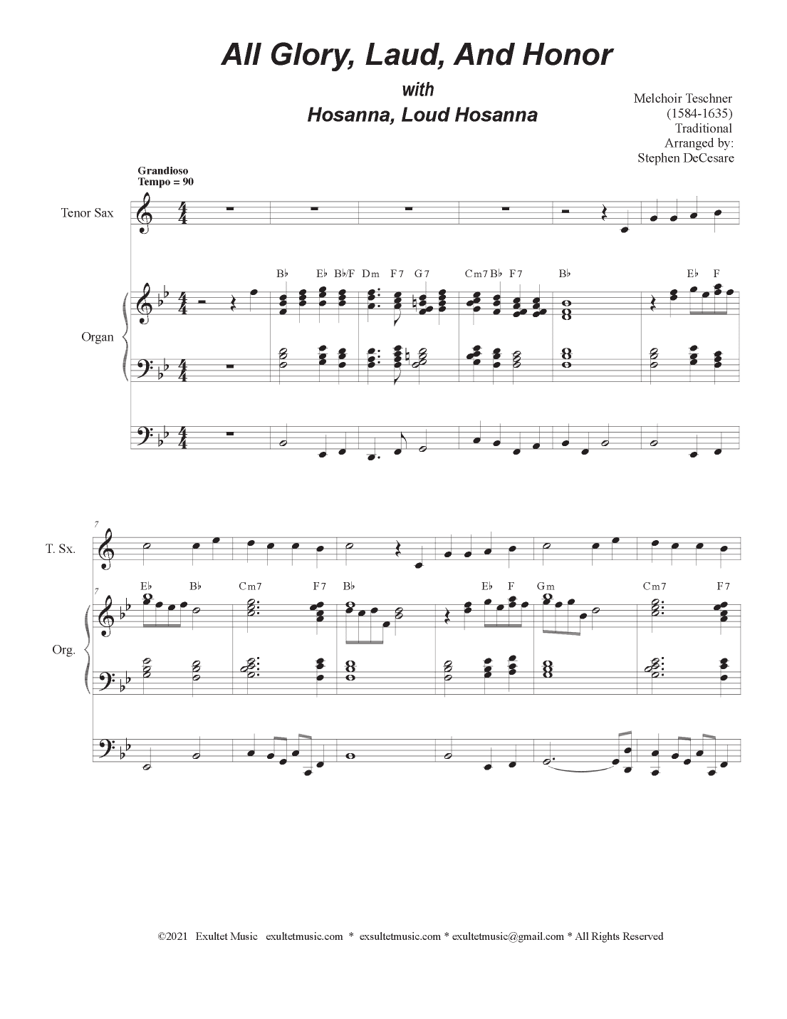 All Glory, Laud, And Honor (with "Hosanna, Loud Hosanna") (Tenor Saxophone and Organ) (arr. Stephen DeCesare)
