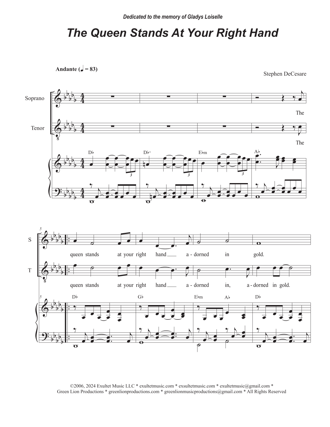 The Queen Stands At Your Right Hand (Duet for Soprano and Tenor solo)
