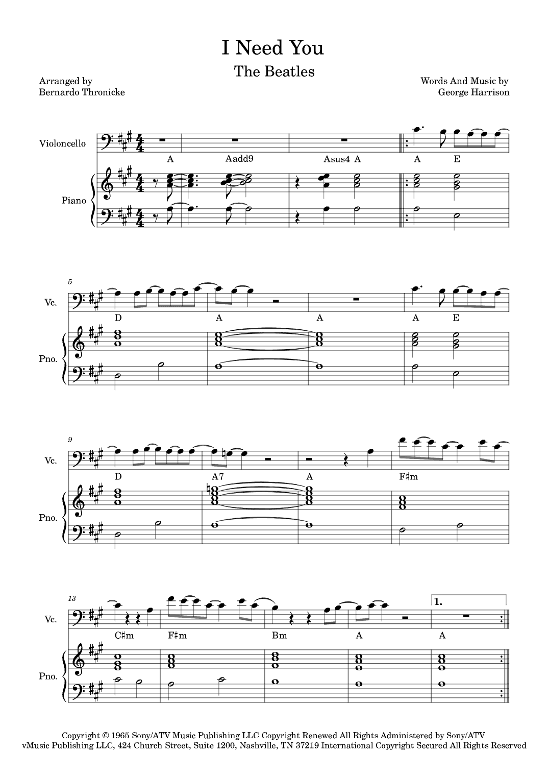 I Need You (arr. Bernardo Thronicke)