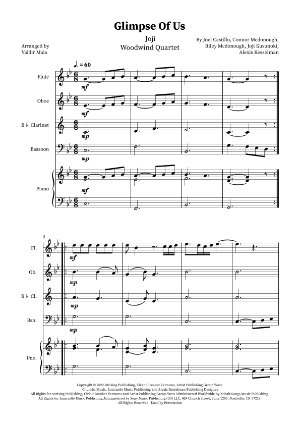 Glimpse Of Us (arr. Valdir Maia)