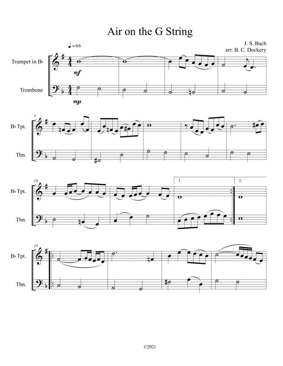 Air on the G String (Trumpet and Trombone Duet) (arr. B. C. Dockery)