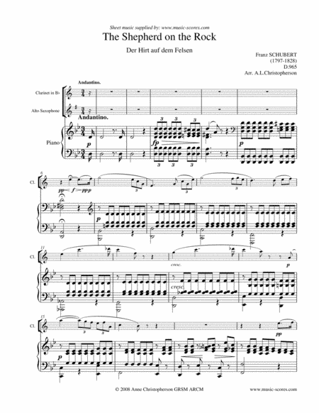 Shepherd on the Rock - Alto Sax, Clarinet and Piano (arr. Anne Christopherson GRSM ARCM)